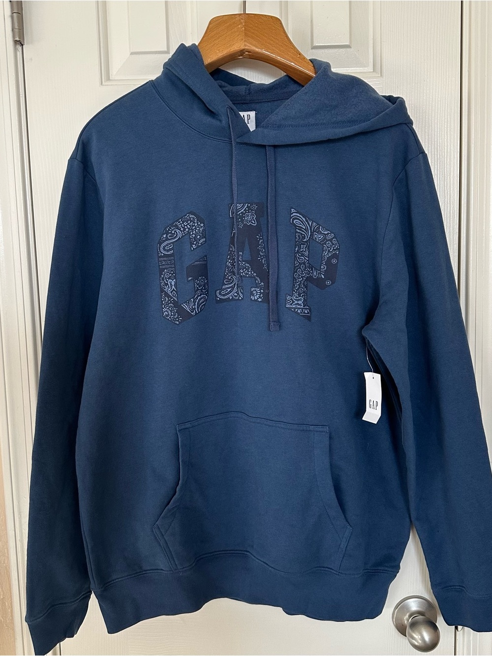 GAP Men's Navy Crewneck Hoodie with Paisley Logo